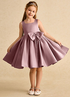 Azazie Jessie Flower Girl Dresses Dusty Rose A-Line Bow Matte Satin Dress image2