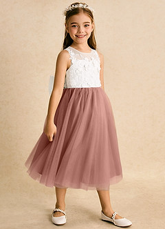 Azazie Lina Flower Girl Dresses Ivory Cedar Rose Ball-Gown Lace Dress image3