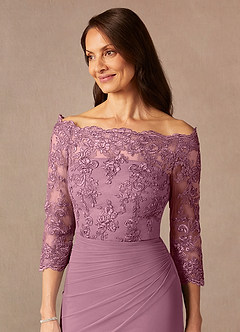 Azazie Rhonda Kleider für die Brautmutter Meerjungfrau-Linie Schulterfrei Gittergewebe Kleid Vintage Mauve image9