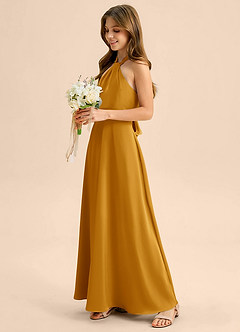 Azazie Beah Junior Robe Trapèze en Satin extensible Plissée Caramel écossais image7