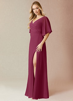 Azazie Cierra Bridesmaid Dresses Mulberry A-Line V-Neck Chiffon Dress image3