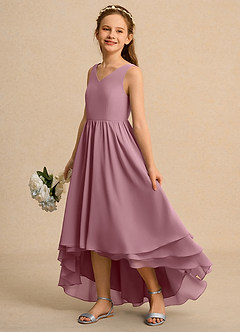 Azazie Kitten Girls Formal Blomsterpigekjoler A-Line Chiffon Asymmetrisk Kjole image1