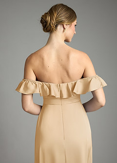 Azazie Lyra Bridesmaid Dresses Gold A-Line Off the Shoulder Stretch Satin Convertible Dress image9