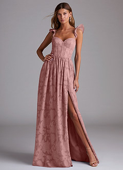 Azazie Denisse Bridesmaid Dresses Dusty Rose A-Line Ruched Floral Burnout Dress image1