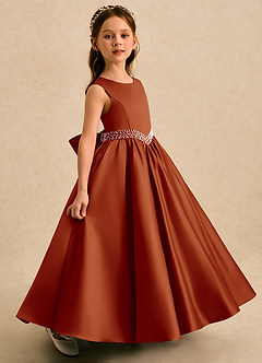 Azazie Heartsong Robe Demoiselle D'honneur Fillette Robe Princesse en Mat Satiné Arc Paprika image3