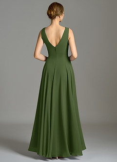 Azazie Wonderland Bridesmaid Dresses Olive A-Line Pleated Chiffon Dress image2