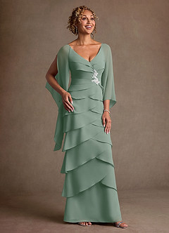 Azazie Arabinda Mother of the Bride Dresses Silver Sage Sheath Ruched Chiffon Dress image1