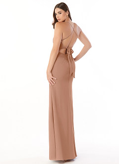 Azazie Aribella Final Sale Champagne Rose Sheath Ruched Chiffon Dress image4