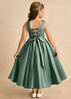 Azazie Junebuj Robe Demoiselle D'honneur Fillette Robe Princesse en Mat Satiné Plissée Eucalyptus image1