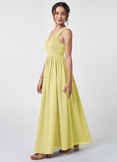 Azazie Keyla Junior Abito A-Line in Chiffon Plissettato Sorbetto Al Limone image3