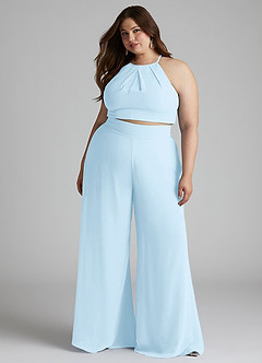 Azazie Kenzi Bridesmaid Dresses Sky Blue Pleated Chiffon Jumpsuit image8