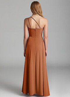 Azazie Maron Junior Copper A-Line Pleated Stretch Satin Dress image4