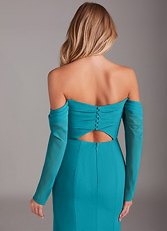 Azazie Hallie Bridesmaid Dresses Jade Mermaid Long Sleeve Chiffon Dress image7