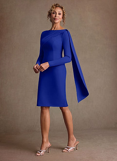 Azazie Merian 신부의 어머니 드레스 컬럼 주름진 스트레치 크레이프 무릎 길이 드레스 image1