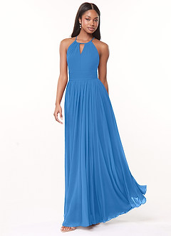 Azazie Cherish Bridesmaid Dresses Blue Jay A-Line Pleated Chiffon Dress image3