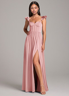 Azazie Denisse Robes de demoiselle d'honneur Robe Trapèze en Satin extensible Rayé Rose Poudré image4