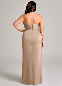 Azazie Jemma Bridesmaid Dresses Taupe Sheath Pleated Stretch Satin Dress image12