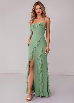 Azazie Malia Robes de demoiselle d'honneur Robe Fourreau en Mousseline de soie Rayé Matcha image6