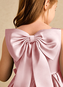 Azazie Jessie Robe Demoiselle D'honneur Fillette Robe Trapèze en Mat Satiné Arc Rose Poudré image8