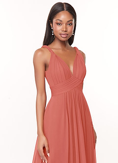 Azazie Maren Vestidos de madrinha de casamento Vestido Rosa Salmão de Chiffon de Linha A com Plissado image6