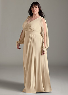 Azazie Matilda Bridesmaid Dresses Champagne A-Line Long Sleeve Chiffon Dress image11