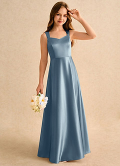 Azazie Makani Girls Formal Sukienki dla dziewczynek sypiących kwiaty Linia A Dekolt w kształcie serca Satyna elastyczna Długość podłogi Sukienka image4