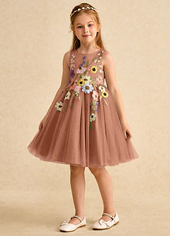 Azazie Prima Flower Girl Dresses Bronzer A-Line Bow Tulle Dress image5