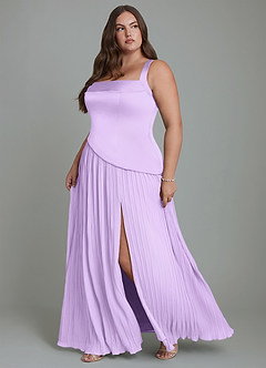 Azazie Stephanie Robes de demoiselle d'honneur Robe Trapèze en Satin extensible Plissé Lilas image11