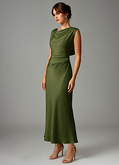 Azazie Kieryn Brautjungfernkleider Meerjungfrau-Linie Plissee Stretch-Satin Kleid Olivgrün image3