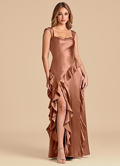 Azazie Sloane 신부 들러리 드레스 A라인 스윗하트 네크라인 메탈릭 새틴 바닥 길이 드레스 image1