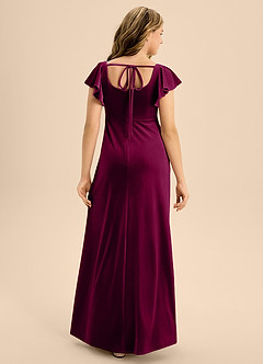 Azazie Bondi Junior Brick Red A-Line Bow Velvet Dress image2
