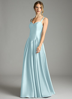 Azazie Evadina Suknie dla druhen Linia A Gorset Satyna elastyczna Do ziemi Sukienka image3