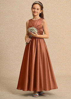 Azazie Ducky Girls Formal Flower Girl Klänningar Klä A-Line i Stretch Satin Plisserad image5