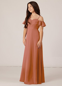 Azazie Juna Junior Robe Trapèze en Mousseline de soie Épaule décolletée Mai Tai image3