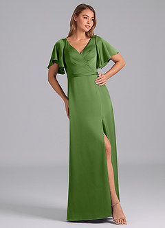 Azazie Ambrosia Vente finale Robe Trapèze en Satin extensible Plissée Agave image4