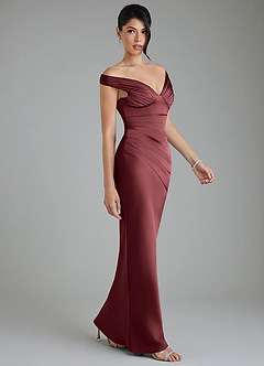 Azazie Stella Bridesmaid Dresses Merlot Sheath Corset Stretch Satin Convertible Dress image4
