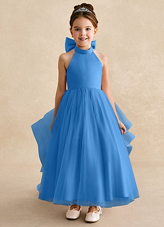 Azazie Bev Flower Girl Dresses Blue Jay A-Line Convertible Tulle Dress image3