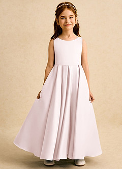 Azazie Pepper vestidos de niña de las flores Vestido Rosa Rubor de Satin Mate de Línea A con Plisado image4