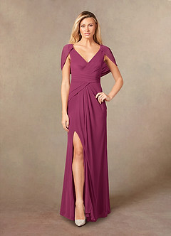 Azazie Luisa Mother of the Bride Dresses Mulberry Mermaid V-Neck Pleated Mesh Dress image5