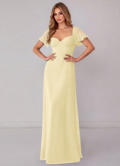 Azazie Fatima Bridesmaid Dresses Lemon Sorbet A-Line with Pockets Chiffon Dress image2