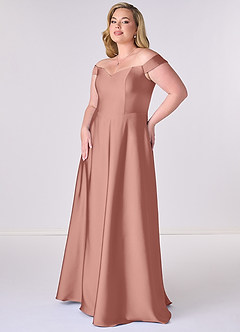 Barbie ♥ Azazie Bridesmaid Dresses Rosette A-Line Off the Shoulder Stretch Satin Convertible Dress image9