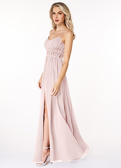 Azazie Yanelie Bridesmaid Dresses Blushing Pink A-Line Scoop Pleated Chiffon Dress image3