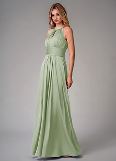 Azazie Bonnie Bridesmaid Dresses Dusty Sage A-Line Pleated Stretch Satin Dress image3