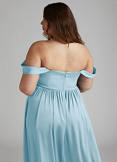 Azazie Morana Final Sale Sky Blue A-Line Off the Shoulder Stretch Satin Convertible Dress image18