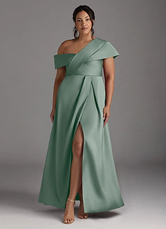 Azazie Milton Mère de la mariée Robes Robe Trapèze en Satin extensible Plissée Sauge D'argent image9