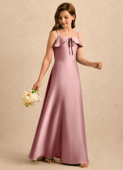 Azazie Kapri Girls Formal Vestidos de florista Vestido Rosa Empoeirada de Cetim elástico de Linha A com Franzido image3