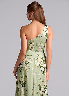 Azazie Brooke Vestidos de damas de honor Vestido de Enredaderas Florales de Satén Elástico de Corte en A con Hombro unilateral image7