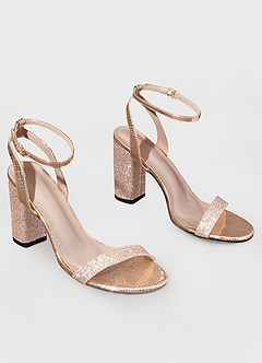 front Glitter Ankle Block Heel Sandals