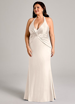Azazie Valerie Bridesmaid Dresses White Alabaster Mermaid Pleated Stretch Satin Dress image11