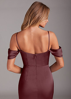 Azazie Saige Brautjungfernkleider Etui Schulterfrei Stretch-Satin Kleid Sangria image8